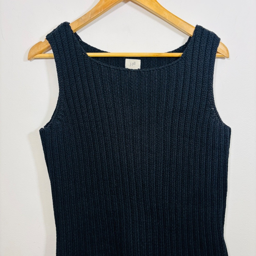 J.Jill Sleeveless‎ Heavy Textured Cotton Blend Knit Black Top Women's Size XL